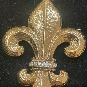 Gold Fleur-de-Lis Brooch with Rhinestones by CORO